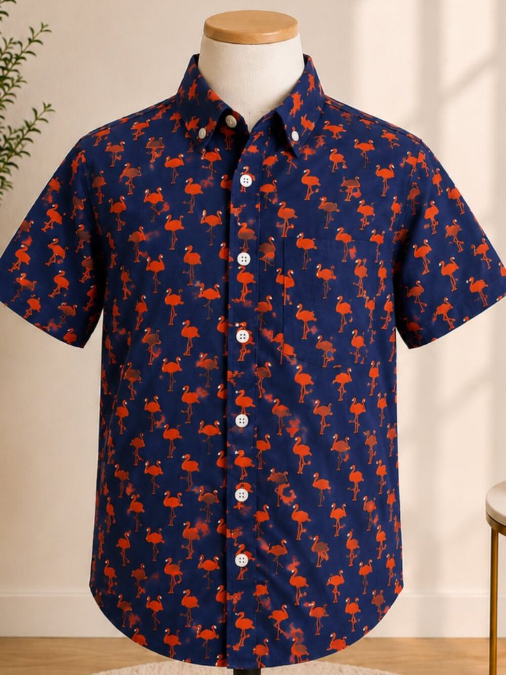 Division Boys Flamingo Button-Up Shirt Blue Orange NWOT Size M